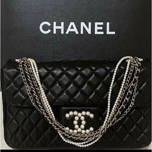 Auth CHANEL Westminster Black Pearl Classic Quilted